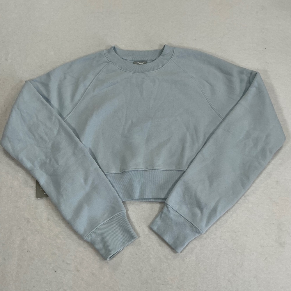 Tna Aritzia Cozy Fleece Perfect Shrunken Sweatshirt Plein Air Blue XS NWT 90346
